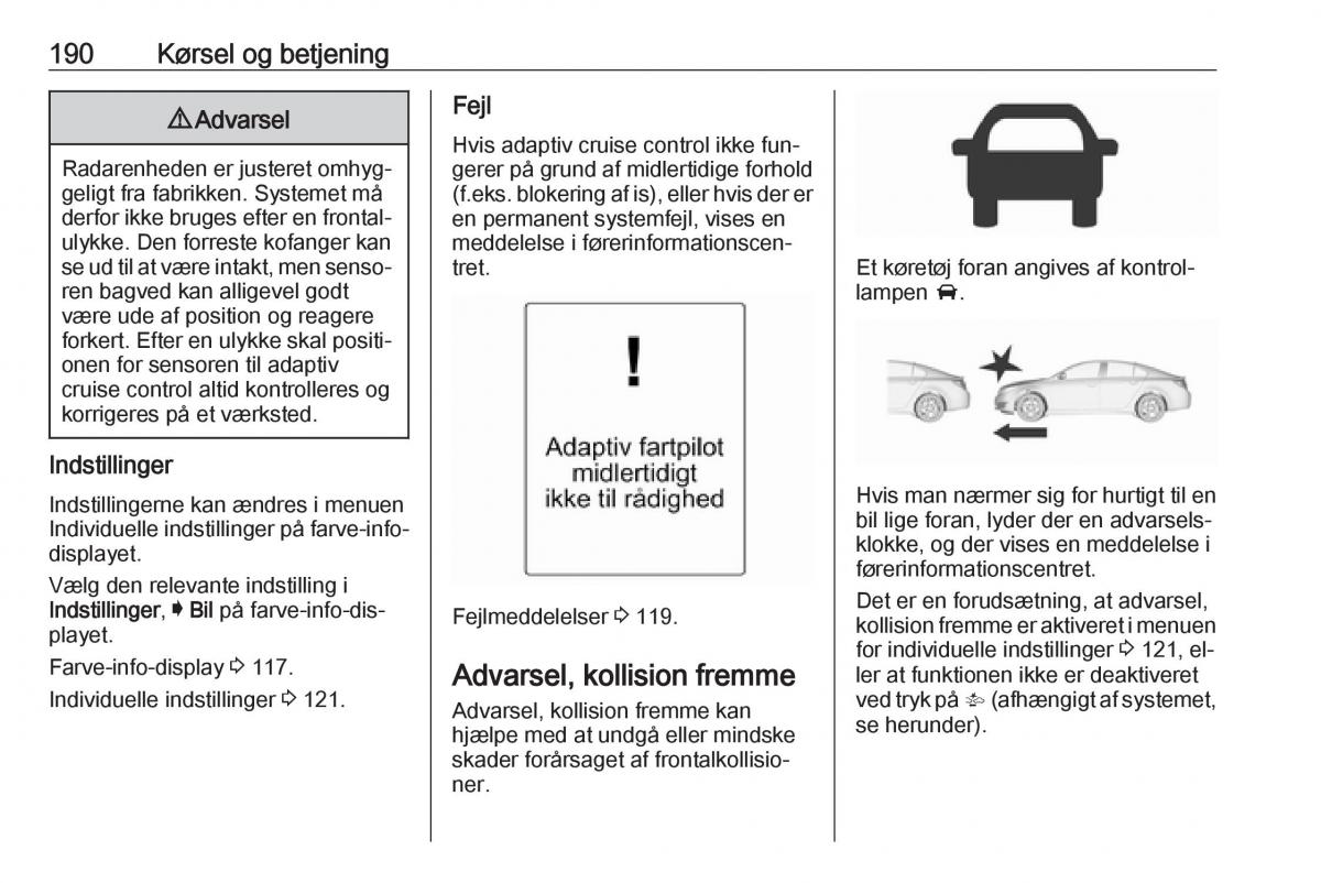 Opel Insignia A Bilens instruktionsbog / page 192