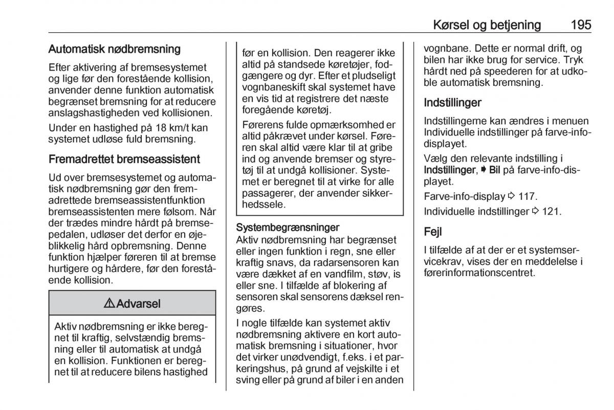 Opel Insignia A Bilens instruktionsbog / page 197