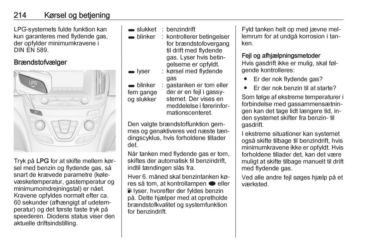 Opel Insignia A Bilens instruktionsbog / page 216