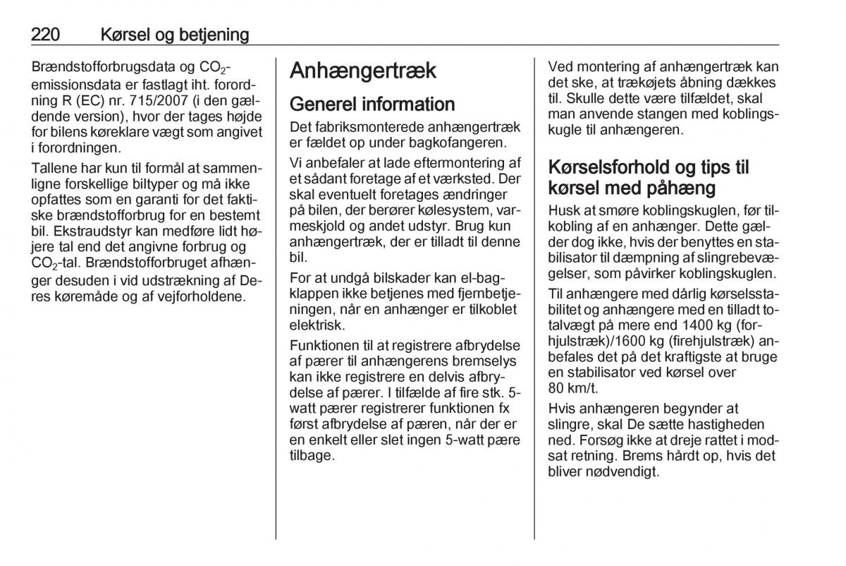 Opel Insignia A Bilens instruktionsbog / page 222