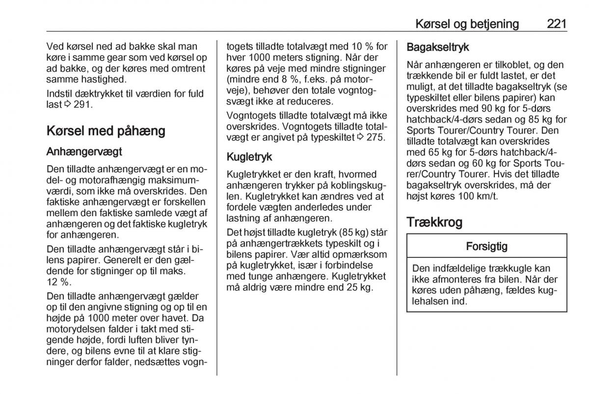 Opel Insignia A Bilens instruktionsbog / page 223