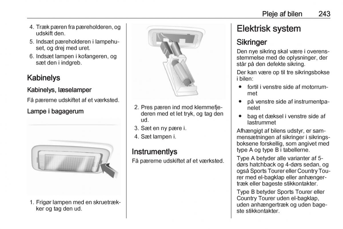 Opel Insignia A Bilens instruktionsbog / page 245