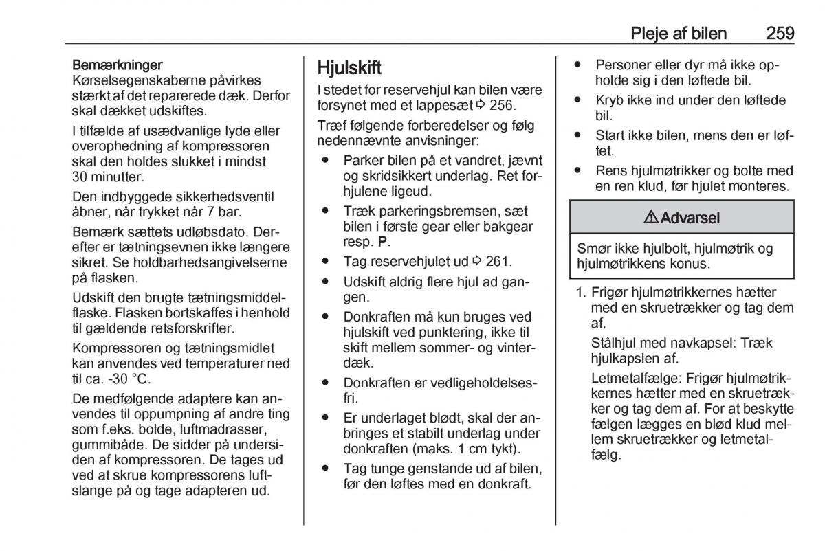 Opel Insignia A Bilens instruktionsbog / page 261