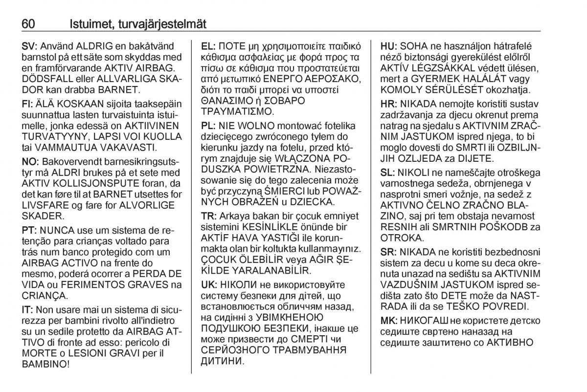 Opel Insignia A omistajan kasikirja / page 62