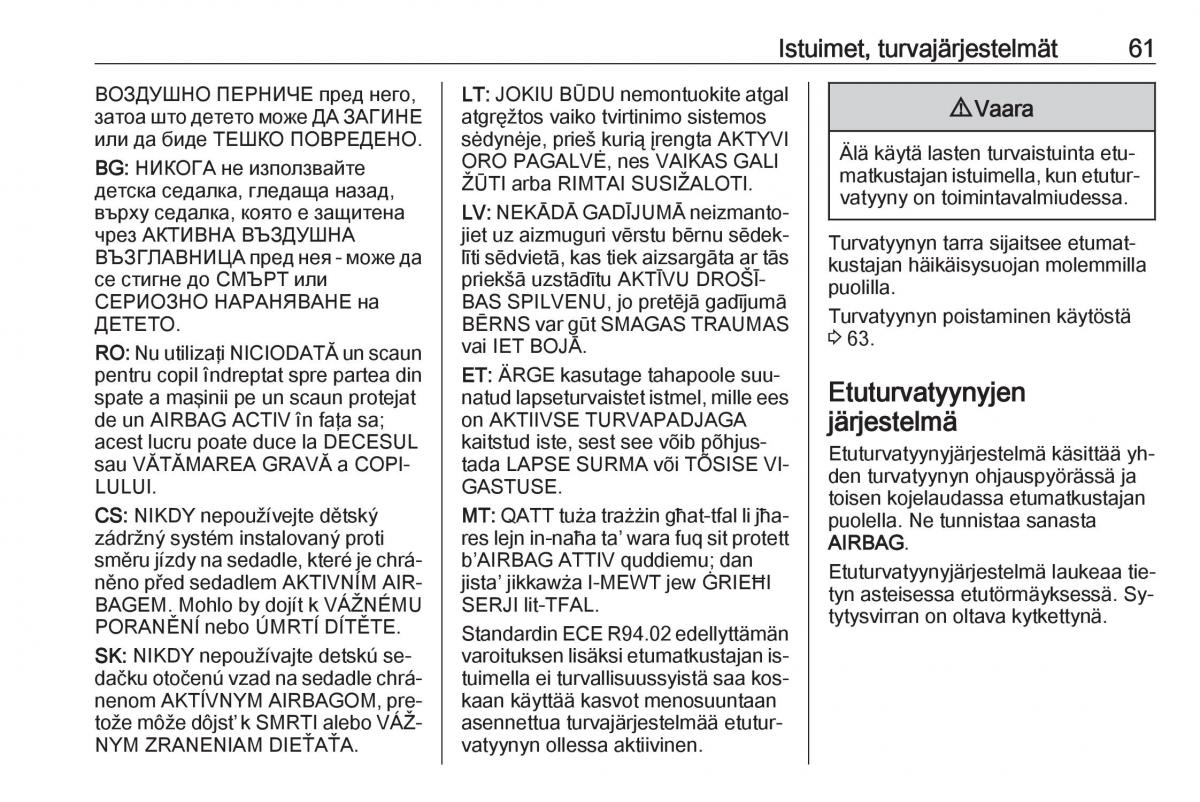 Opel Insignia A omistajan kasikirja / page 63