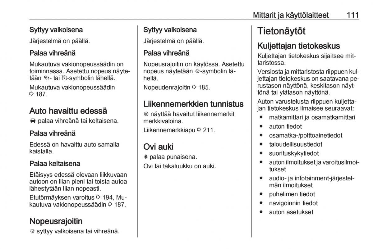 Opel Insignia A omistajan kasikirja / page 113