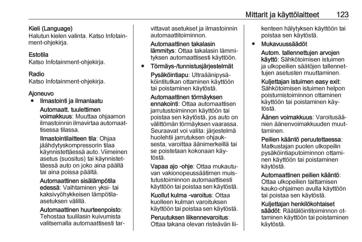 Opel Insignia A omistajan kasikirja / page 125