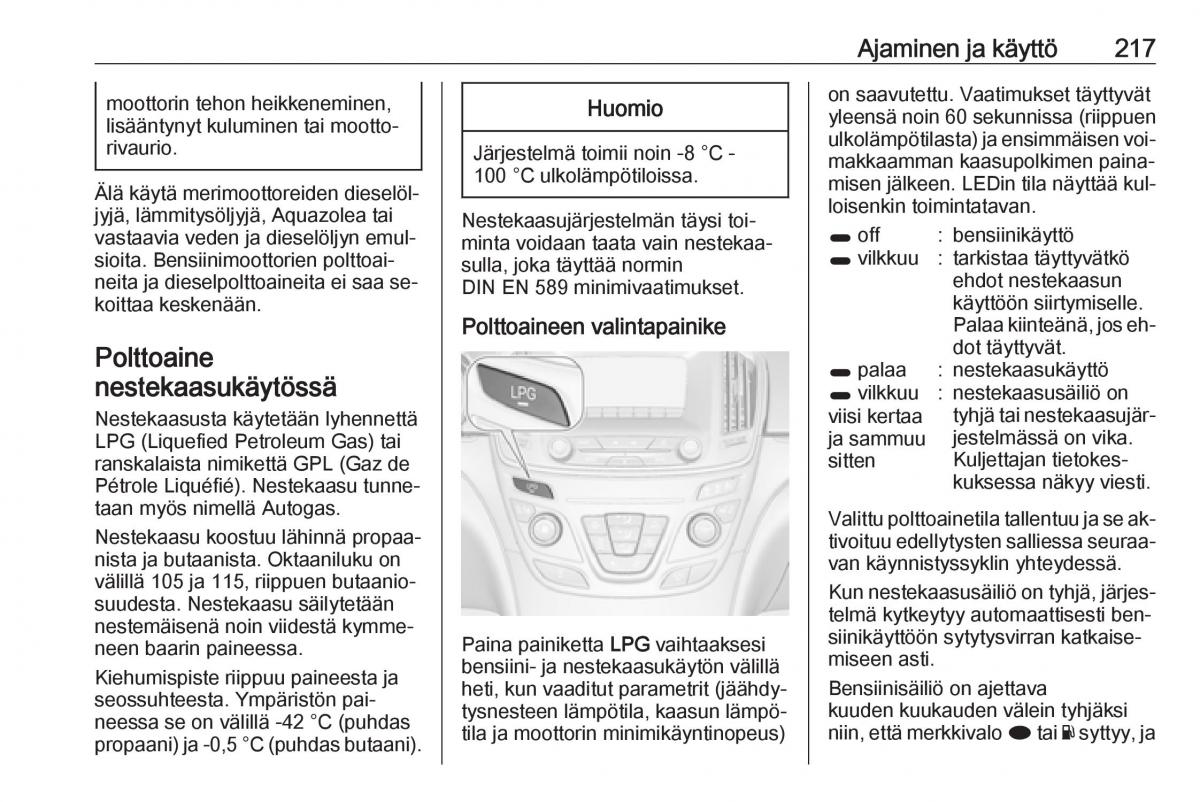 Opel Insignia A omistajan kasikirja / page 219