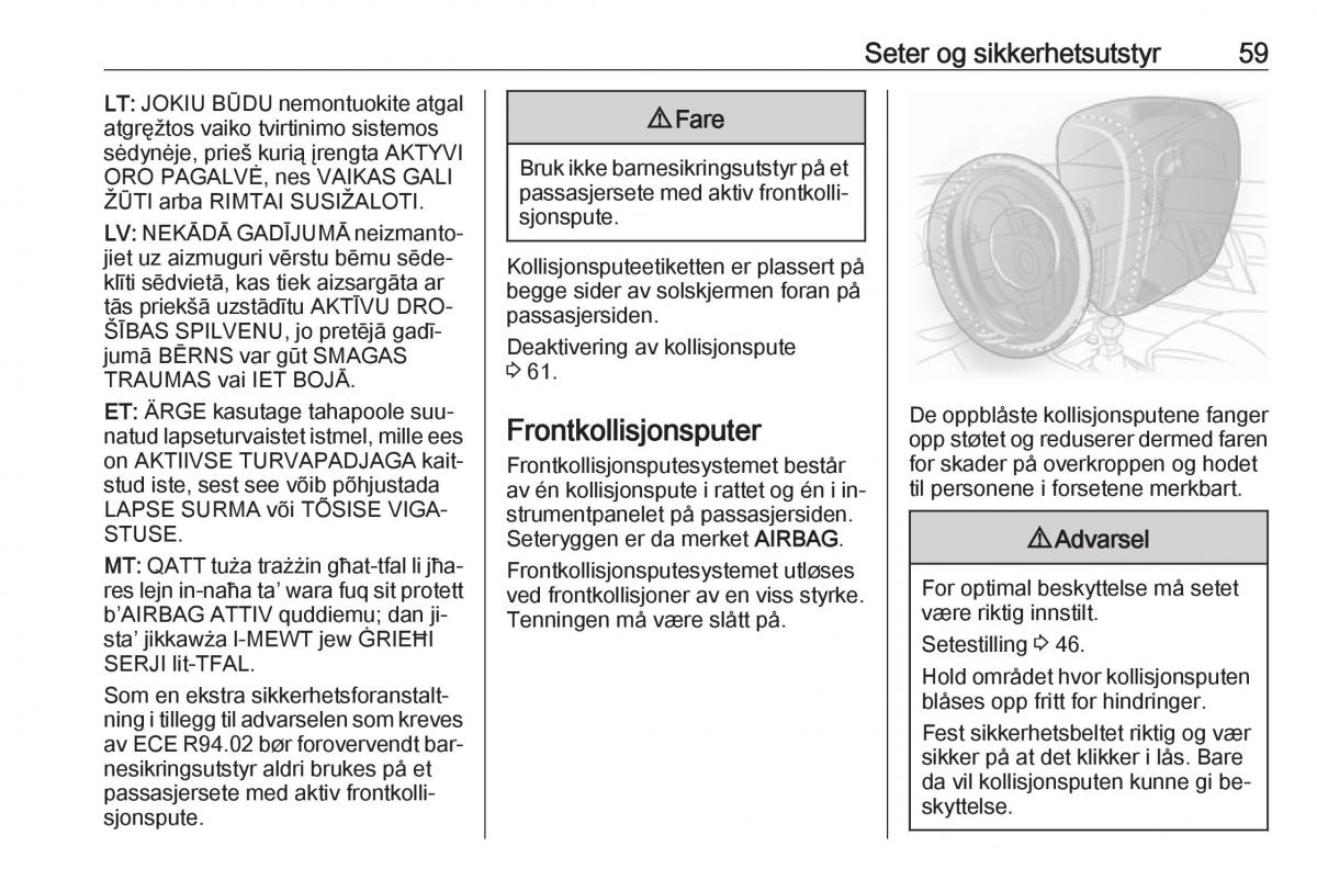 Opel Insignia A bruksanvisningen / page 61