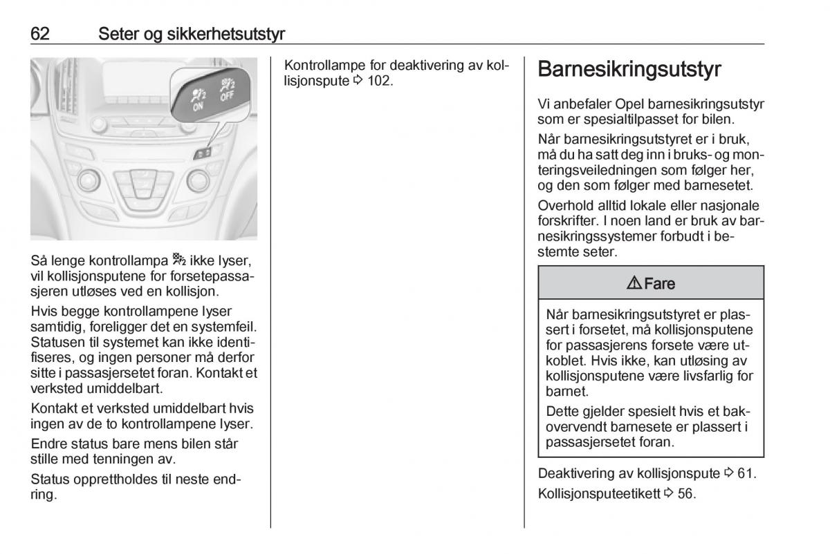 Opel Insignia A bruksanvisningen / page 64