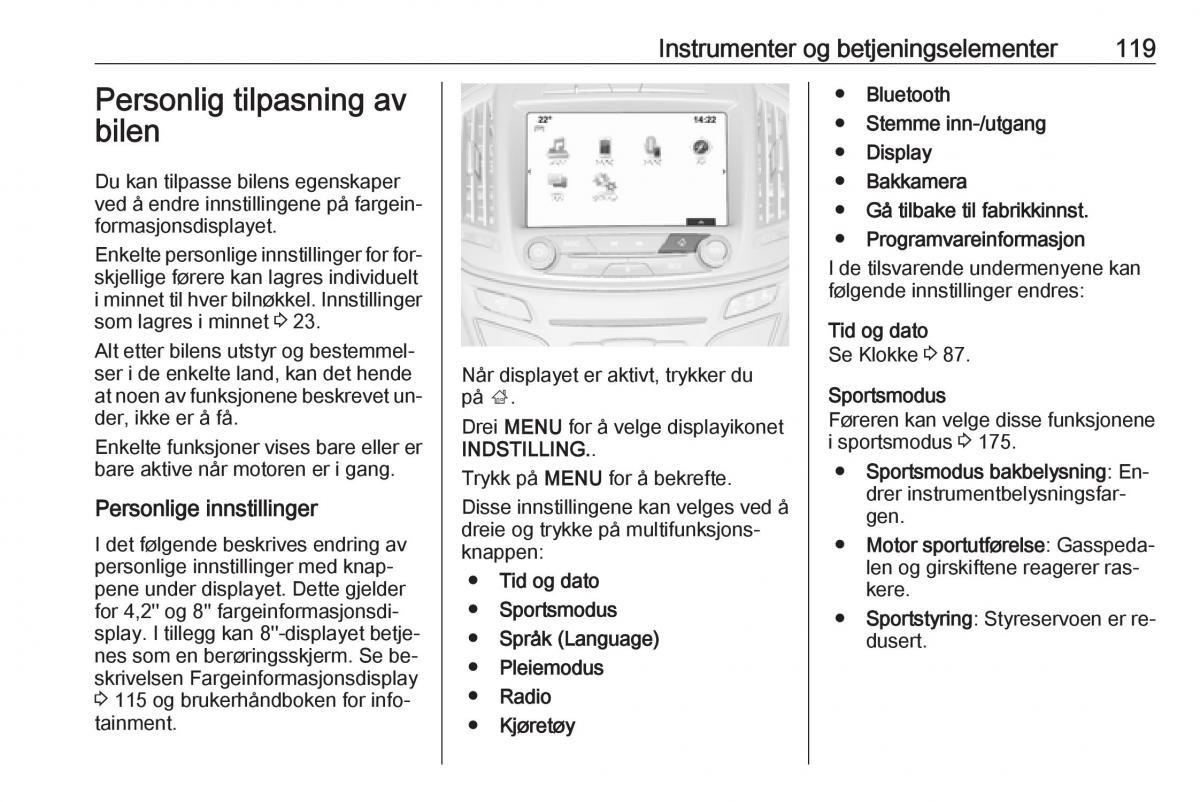 Opel Insignia A bruksanvisningen / page 121