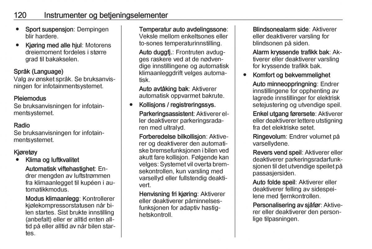 Opel Insignia A bruksanvisningen / page 122