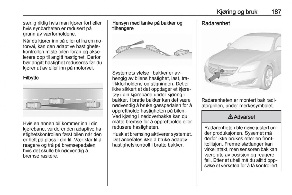 Opel Insignia A bruksanvisningen / page 189