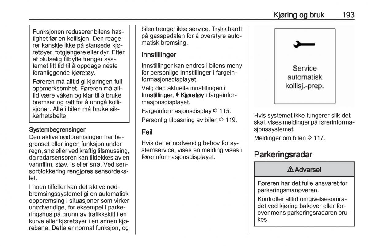 Opel Insignia A bruksanvisningen / page 195