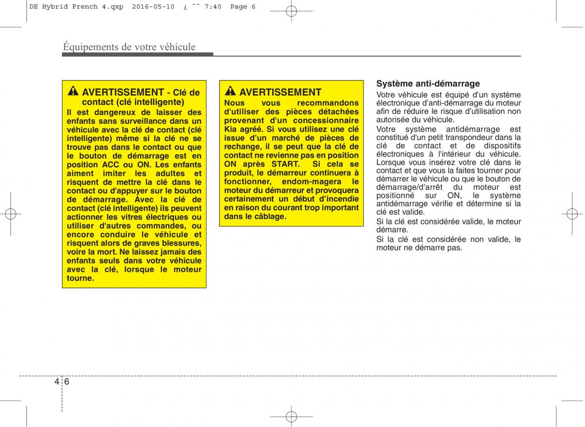 KIA Niro manuel du proprietaire / page 107