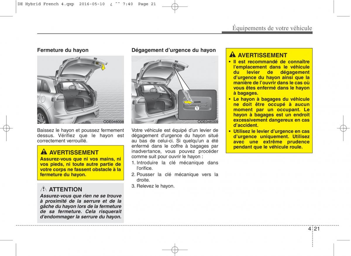 KIA Niro manuel du proprietaire / page 122