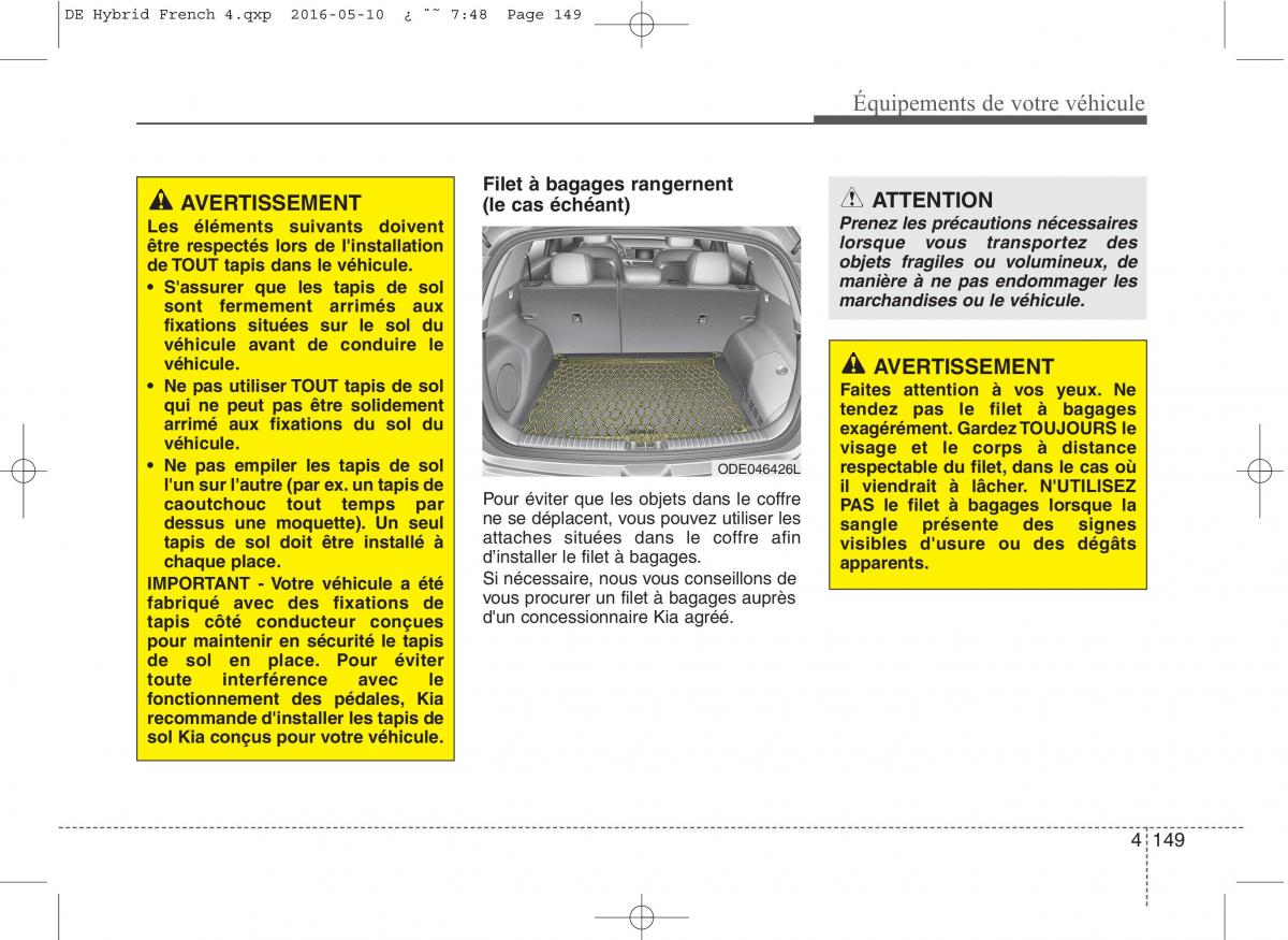 KIA Niro manuel du proprietaire / page 250