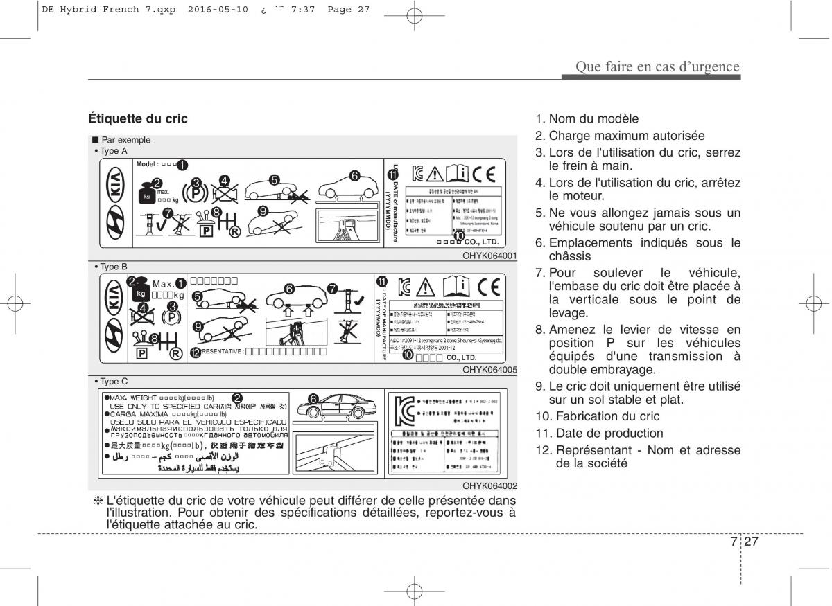 KIA Niro manuel du proprietaire / page 437