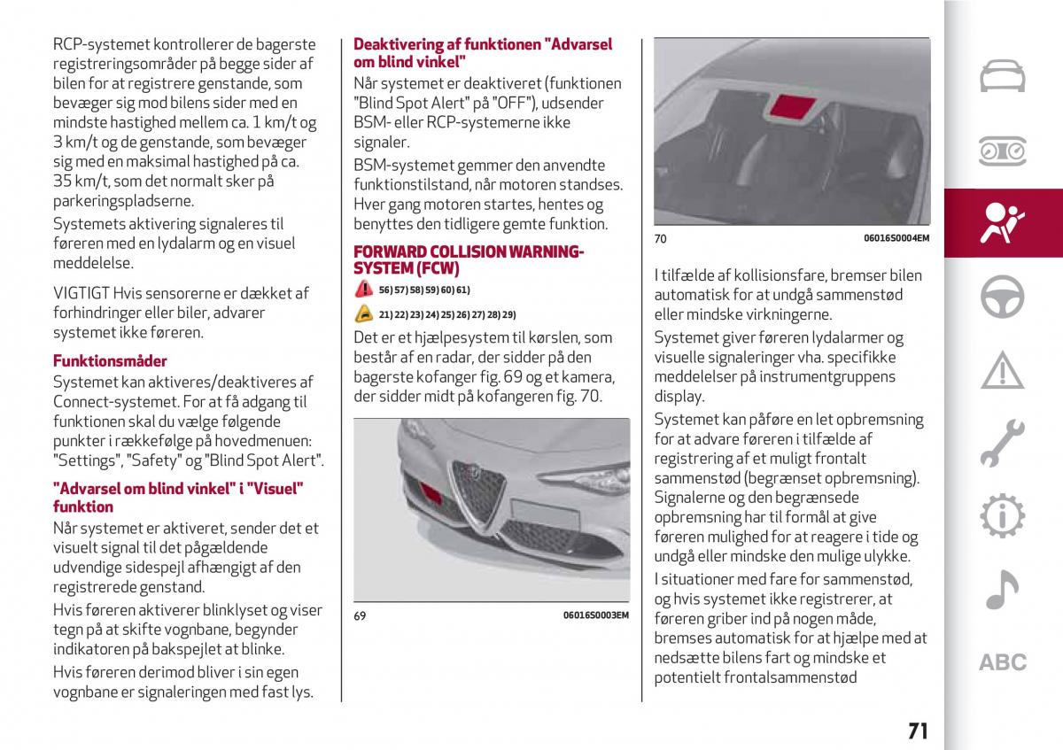 Alfa Romeo Giulia Bilens instruktionsbog / page 73