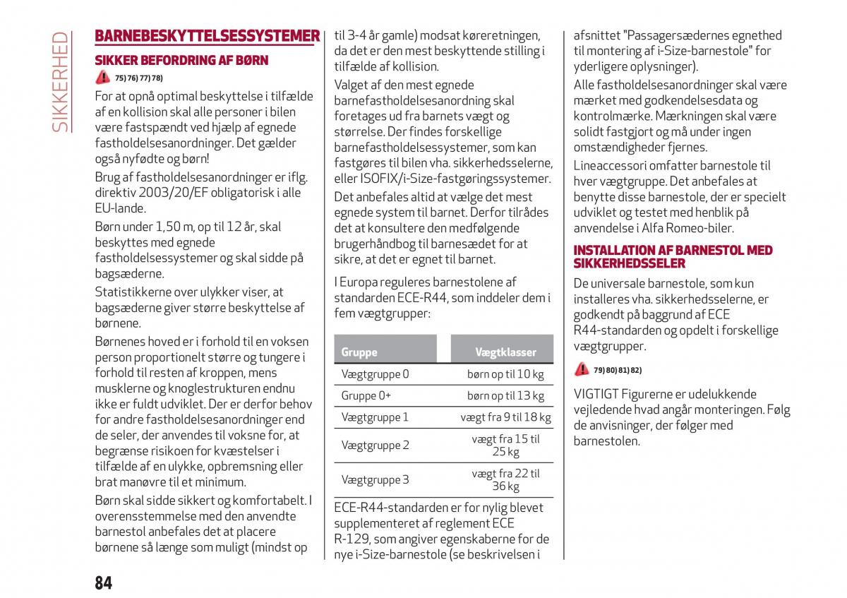 Alfa Romeo Giulia Bilens instruktionsbog / page 86