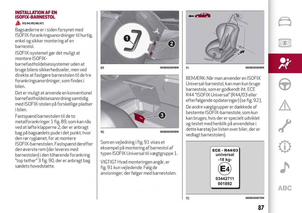 Alfa Romeo Giulia Bilens instruktionsbog / page 89