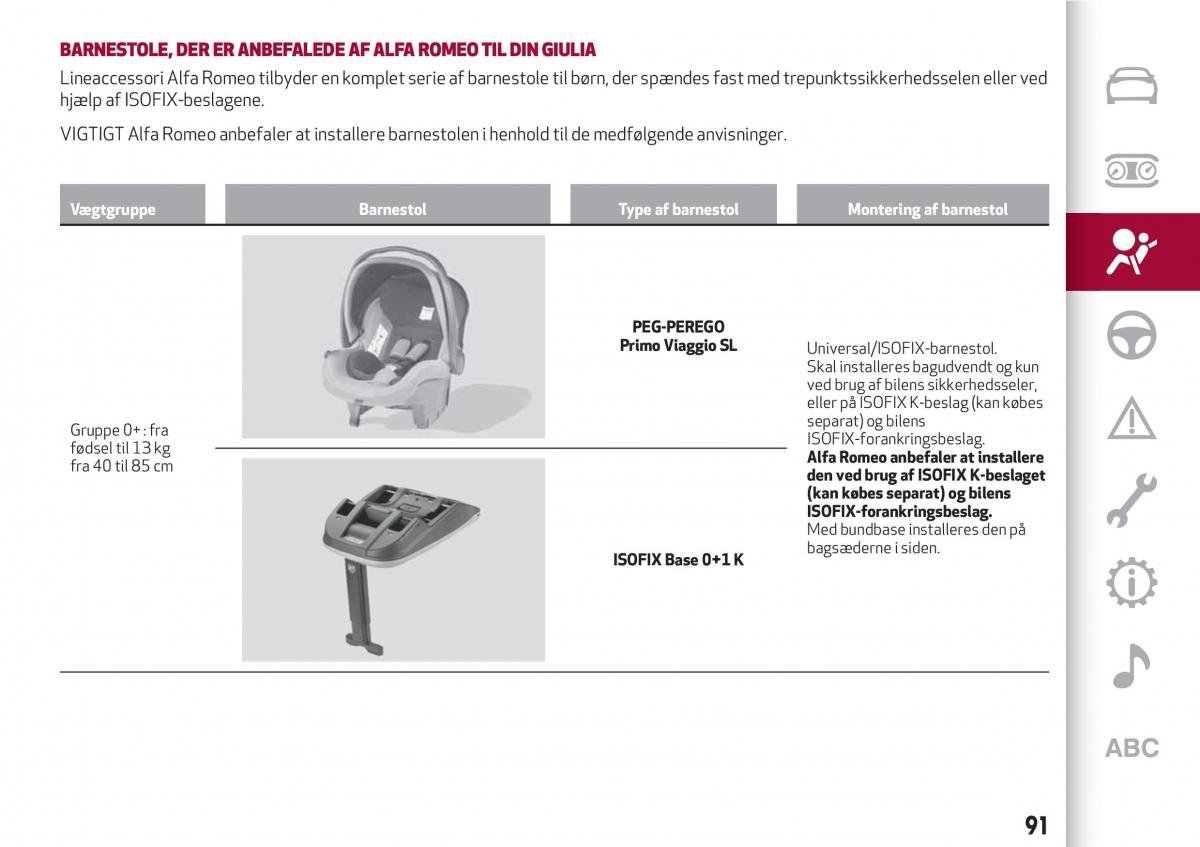 Alfa Romeo Giulia Bilens instruktionsbog / page 93