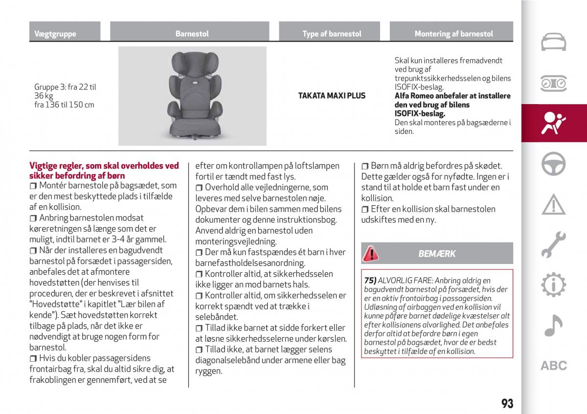 Alfa Romeo Giulia Bilens instruktionsbog / page 95