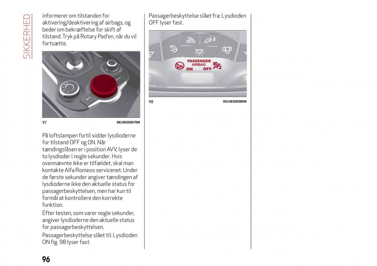 Alfa Romeo Giulia Bilens instruktionsbog / page 98