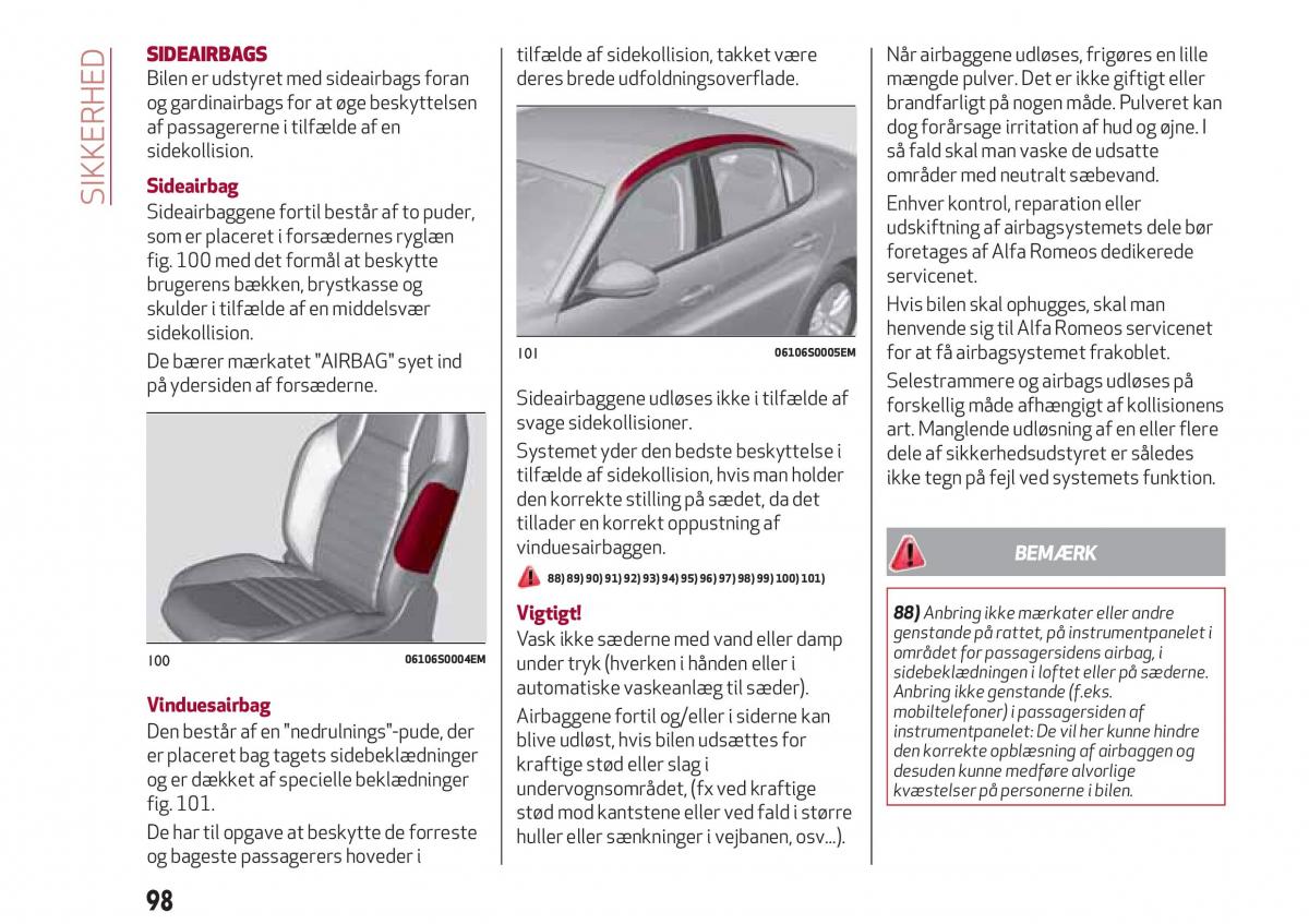 Alfa Romeo Giulia Bilens instruktionsbog / page 100