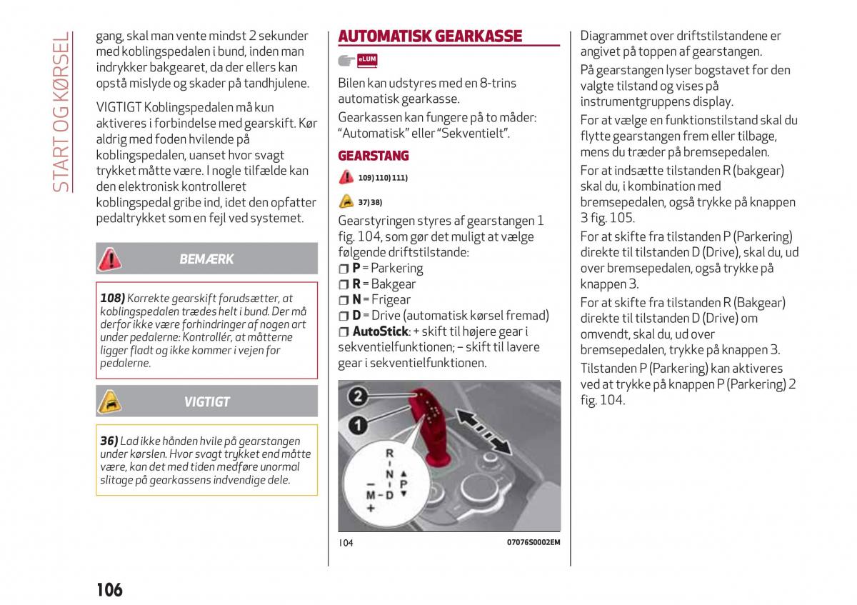 Alfa Romeo Giulia Bilens instruktionsbog / page 108