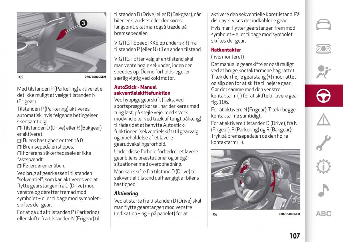 Alfa Romeo Giulia Bilens instruktionsbog / page 109