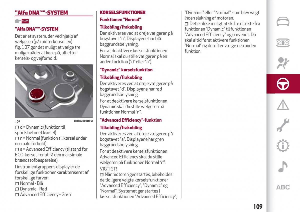 Alfa Romeo Giulia Bilens instruktionsbog / page 111