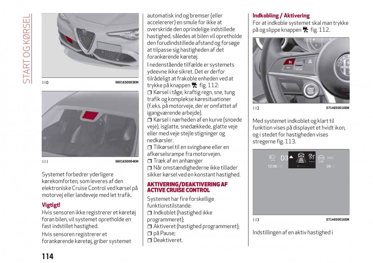 Alfa Romeo Giulia Bilens instruktionsbog / page 116