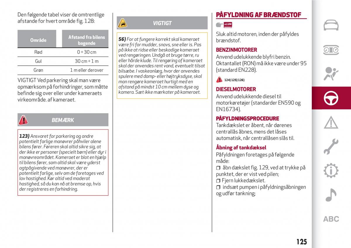 Alfa Romeo Giulia Bilens instruktionsbog / page 127