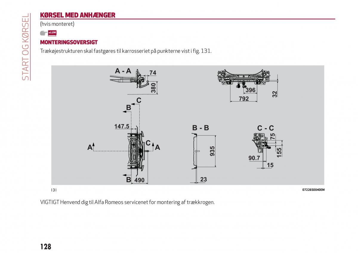 Alfa Romeo Giulia Bilens instruktionsbog / page 130