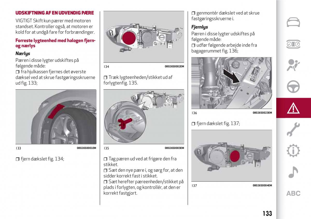 Alfa Romeo Giulia Bilens instruktionsbog / page 135