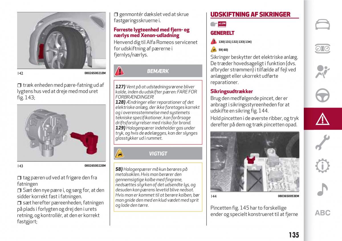 Alfa Romeo Giulia Bilens instruktionsbog / page 137