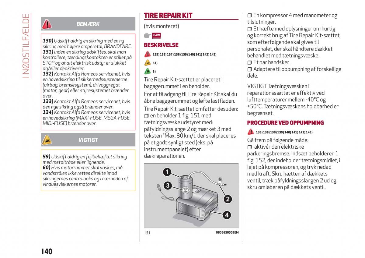 Alfa Romeo Giulia Bilens instruktionsbog / page 142