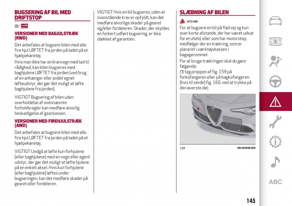 Alfa Romeo Giulia Bilens instruktionsbog / page 147