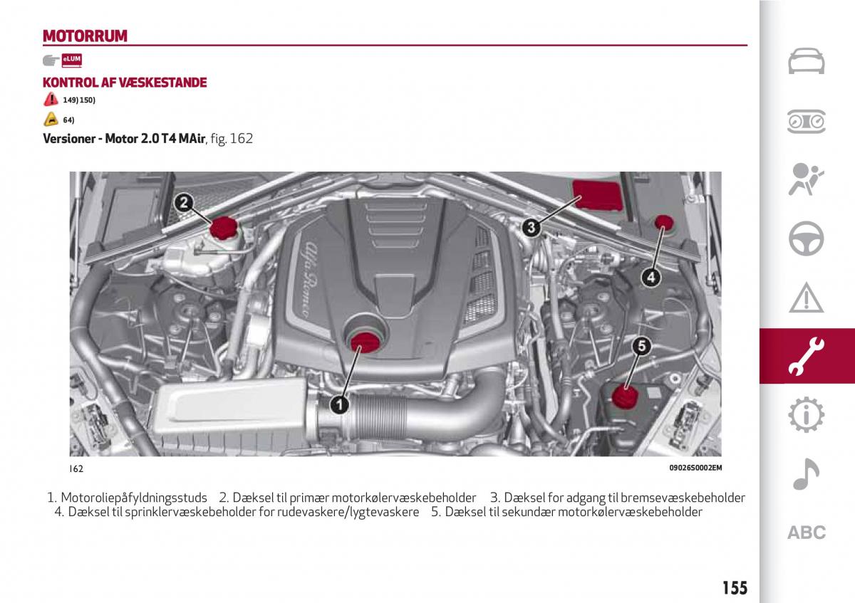 Alfa Romeo Giulia Bilens instruktionsbog / page 157