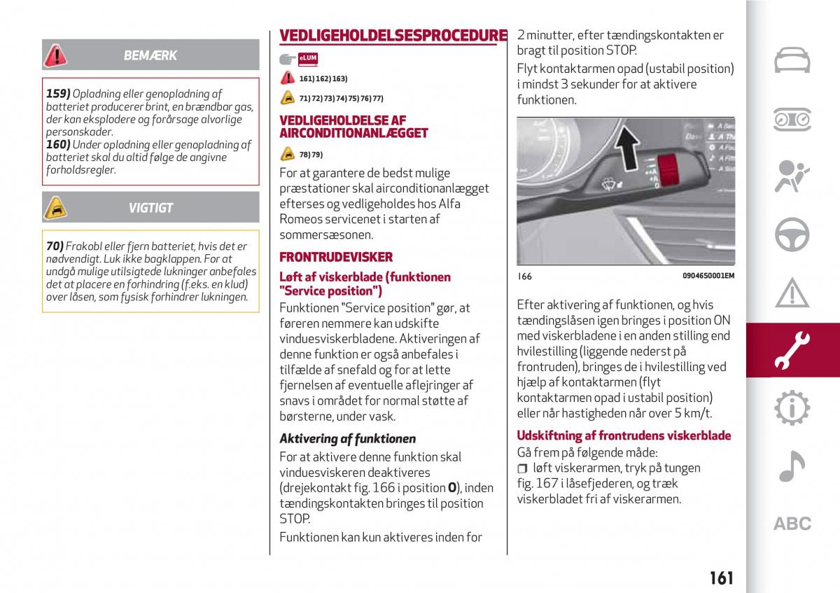 Alfa Romeo Giulia Bilens instruktionsbog / page 163