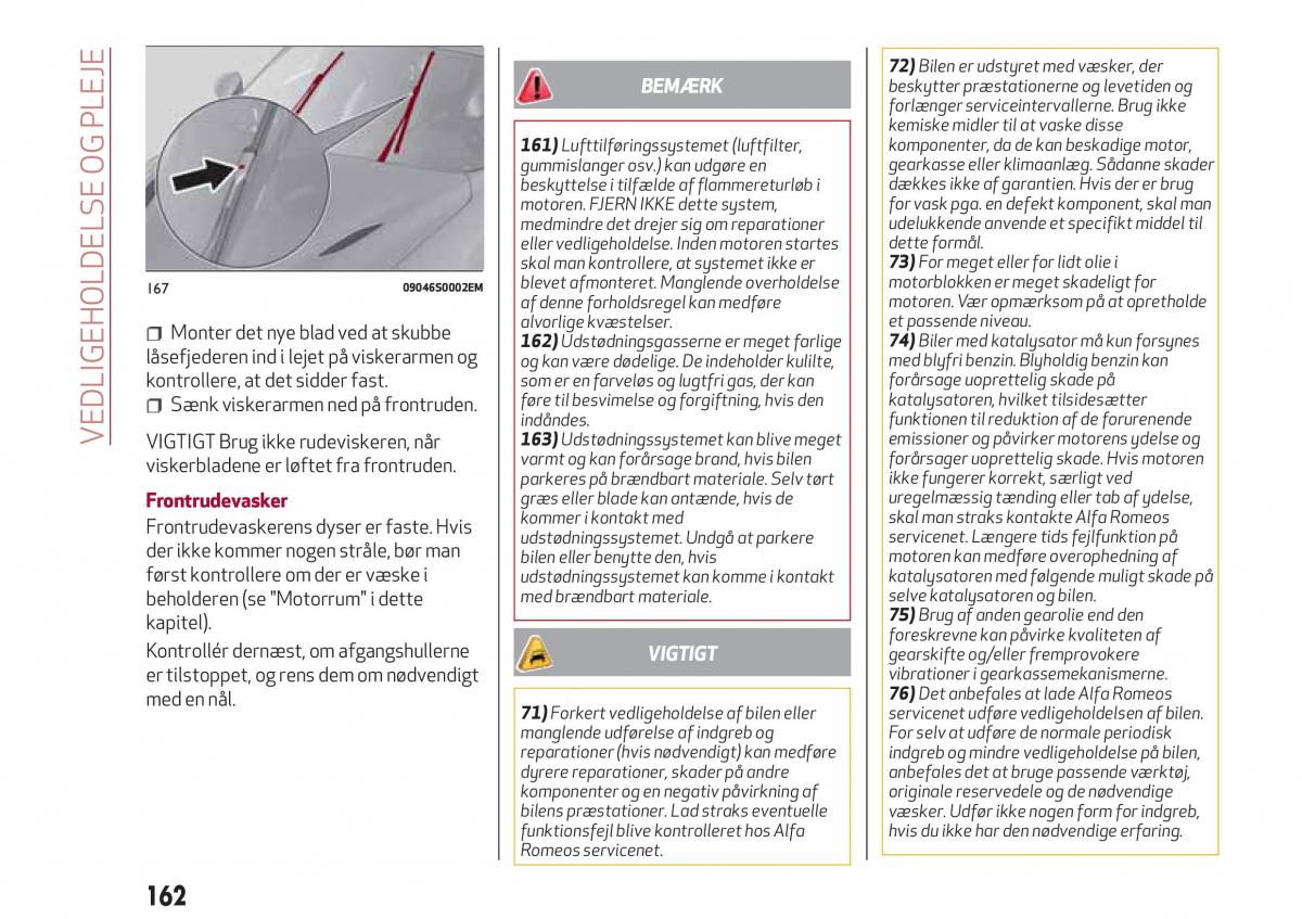 Alfa Romeo Giulia Bilens instruktionsbog / page 164