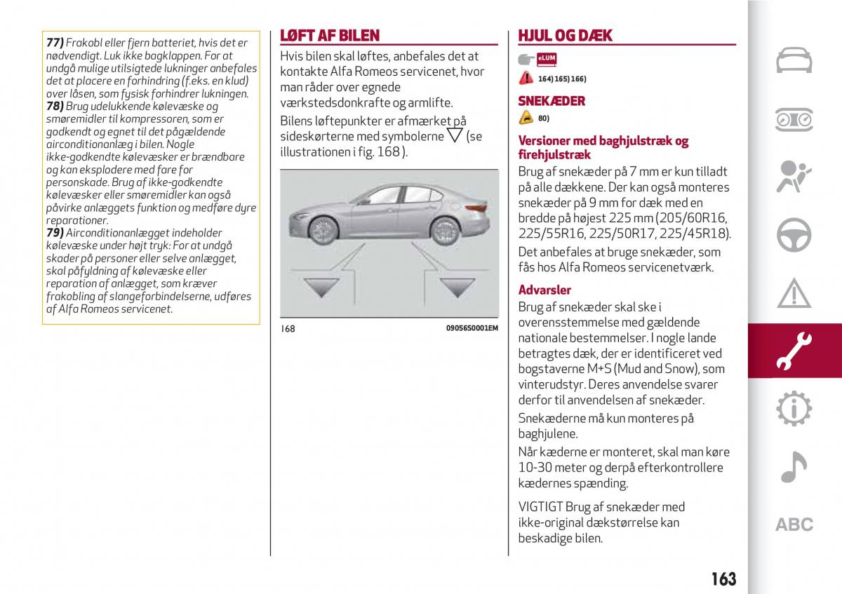 Alfa Romeo Giulia Bilens instruktionsbog / page 165