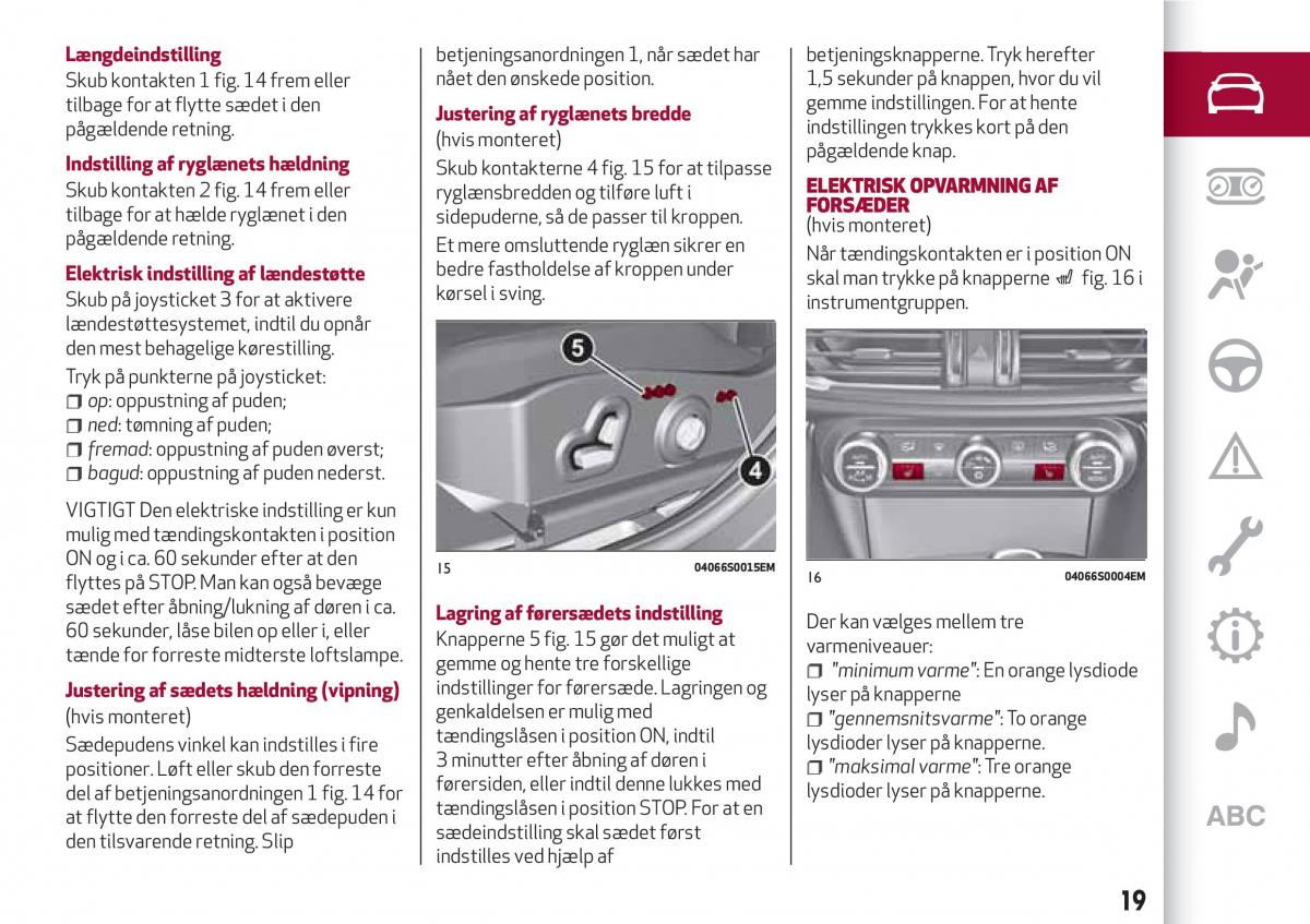 Alfa Romeo Giulia Bilens instruktionsbog / page 21