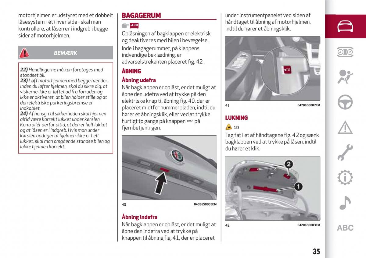 Alfa Romeo Giulia Bilens instruktionsbog / page 37