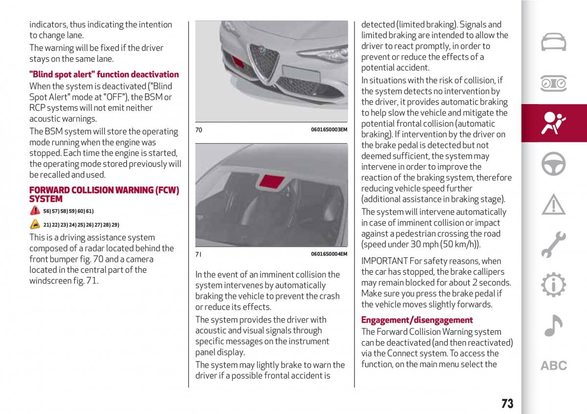 Alfa Romeo Giulia owners manual / page 75