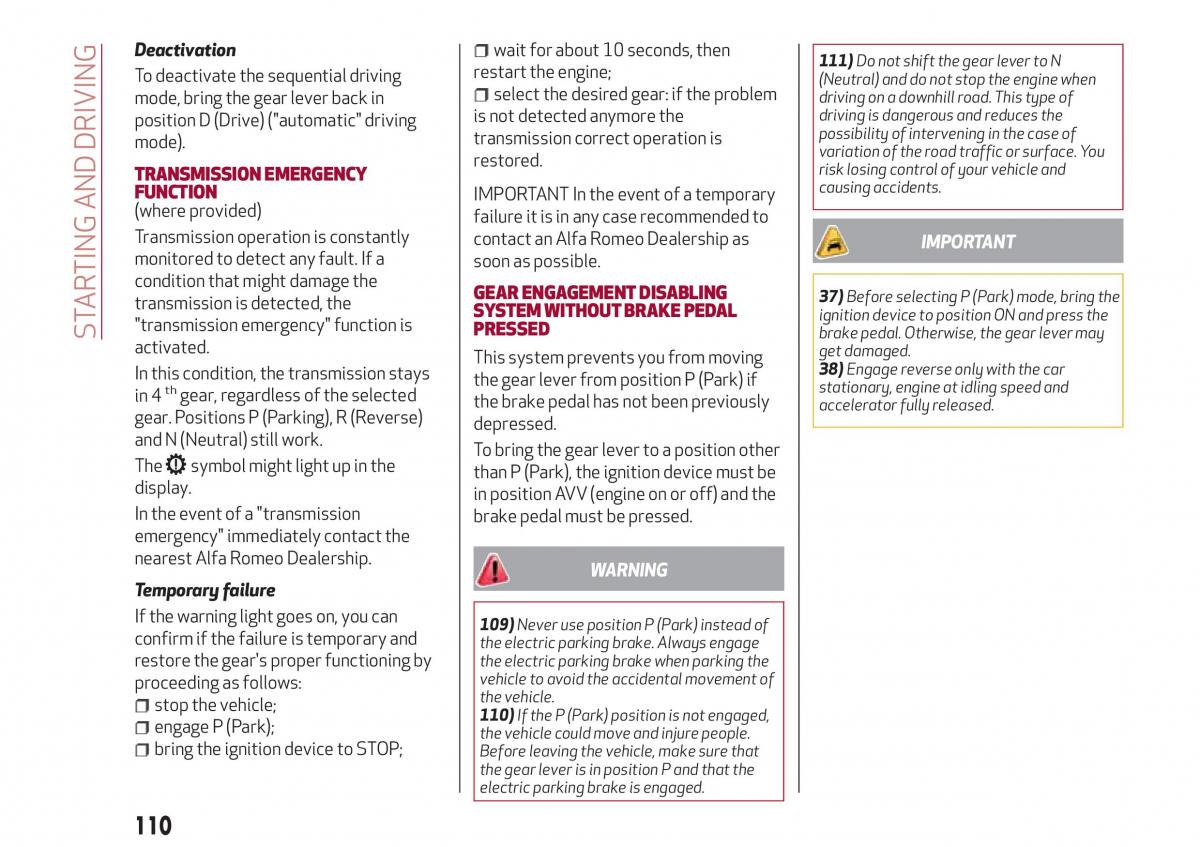 Alfa Romeo Giulia owners manual / page 112