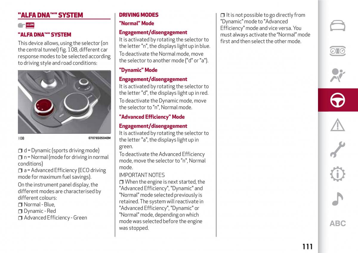 Alfa Romeo Giulia owners manual / page 113