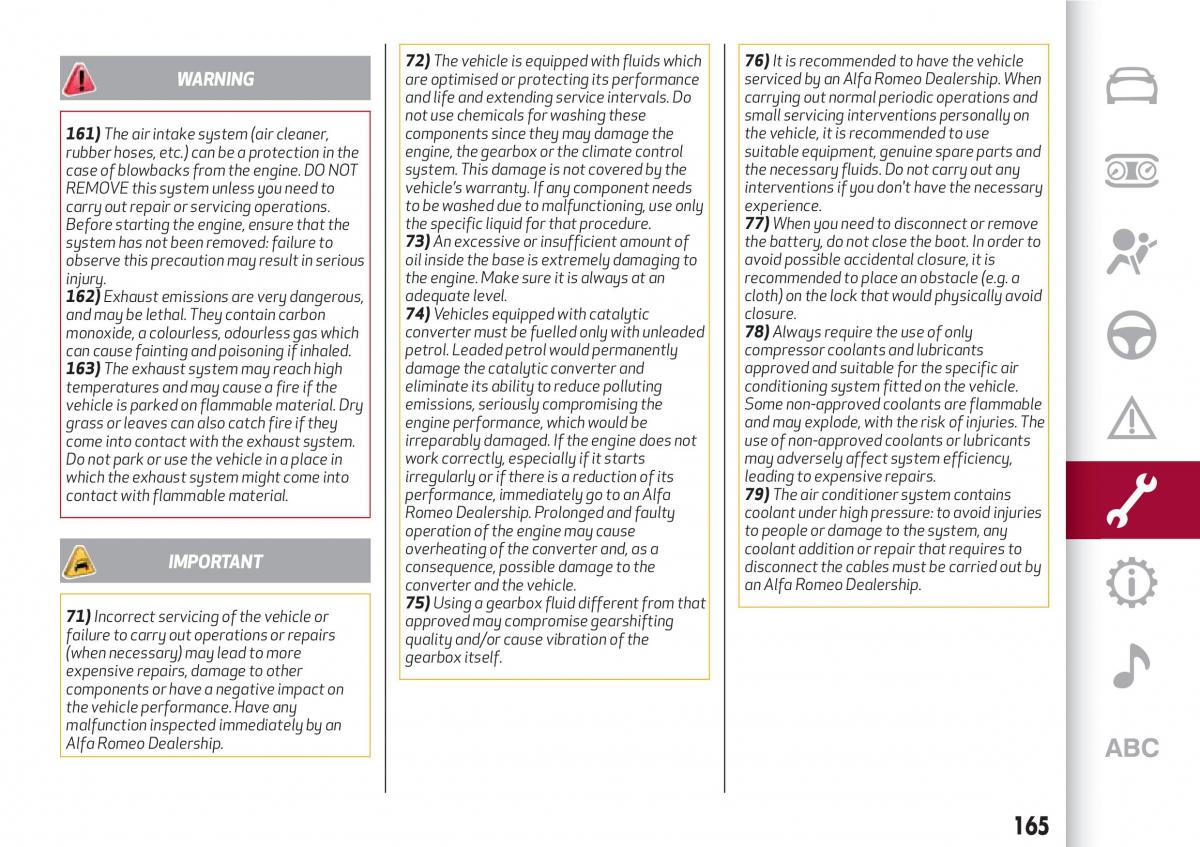Alfa Romeo Giulia owners manual / page 167