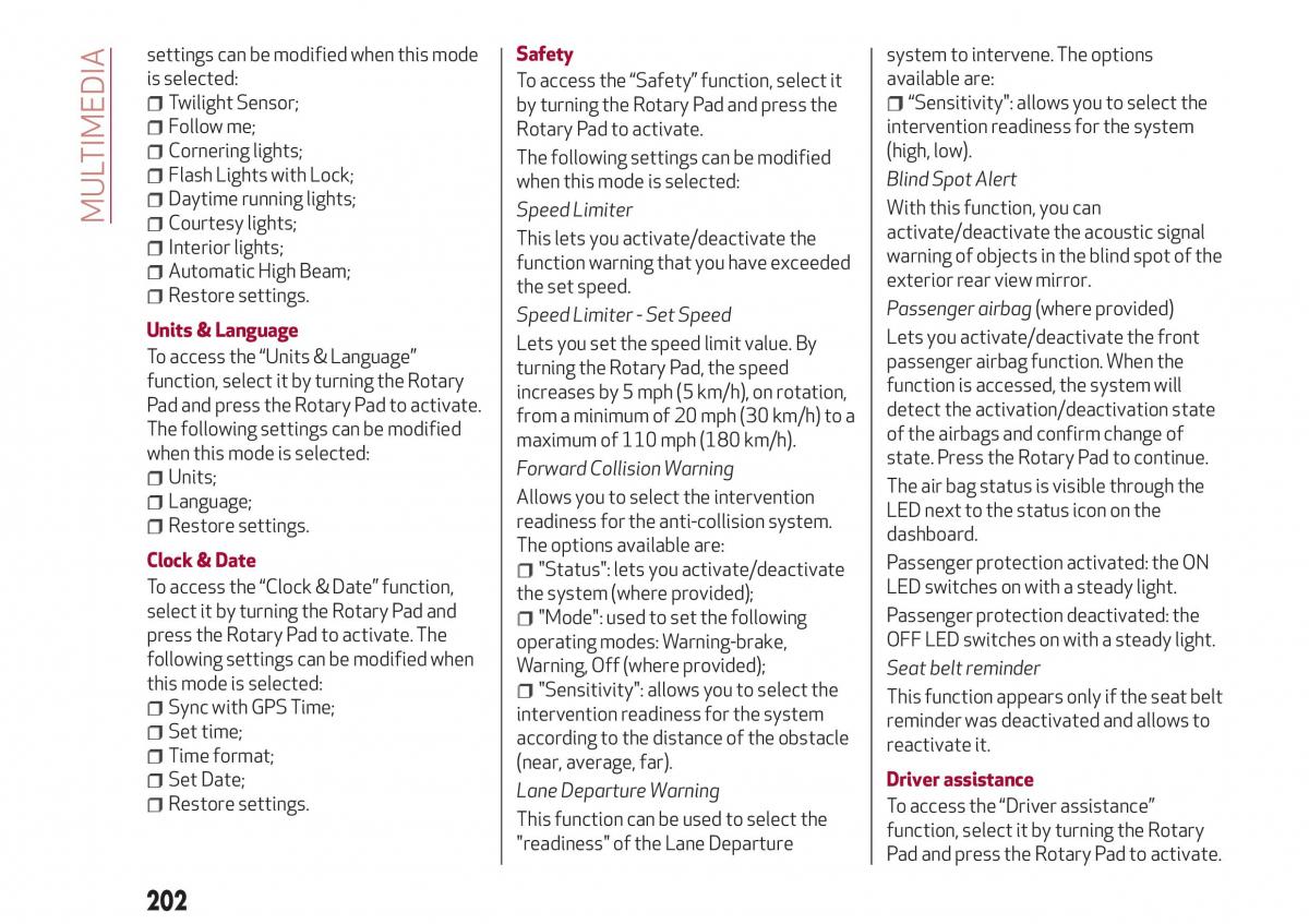 Alfa Romeo Giulia owners manual / page 204